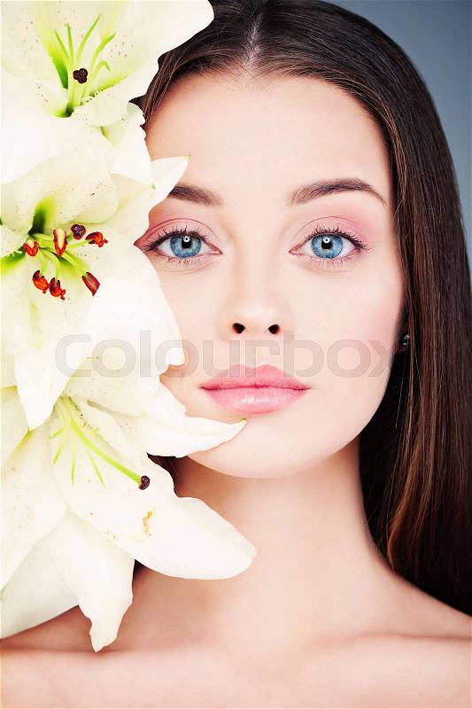 Healthy Woman with Clear Skin. Spa Face Skincare Concept, stock photo