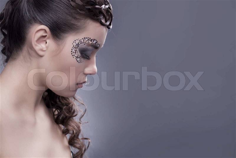 Beautiful profile with eye face art, stock photo