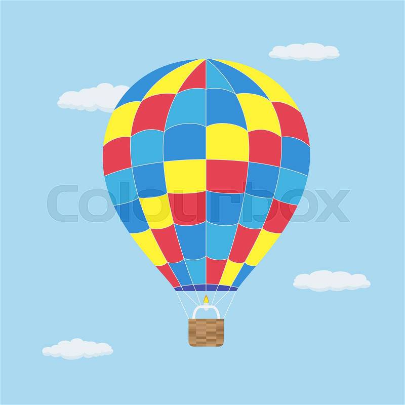Picture of hot air balloon flying in the sky, flat style illustration, vector