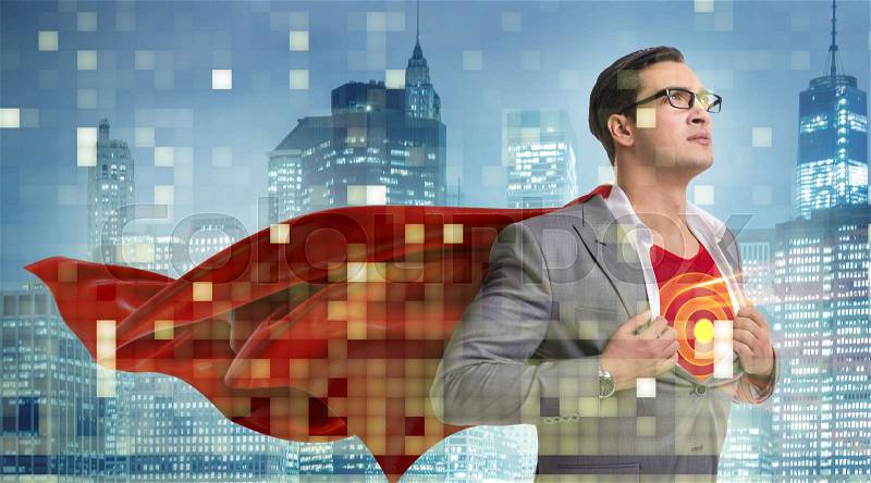 Businessman in superhero concept with red cover, stock photo
