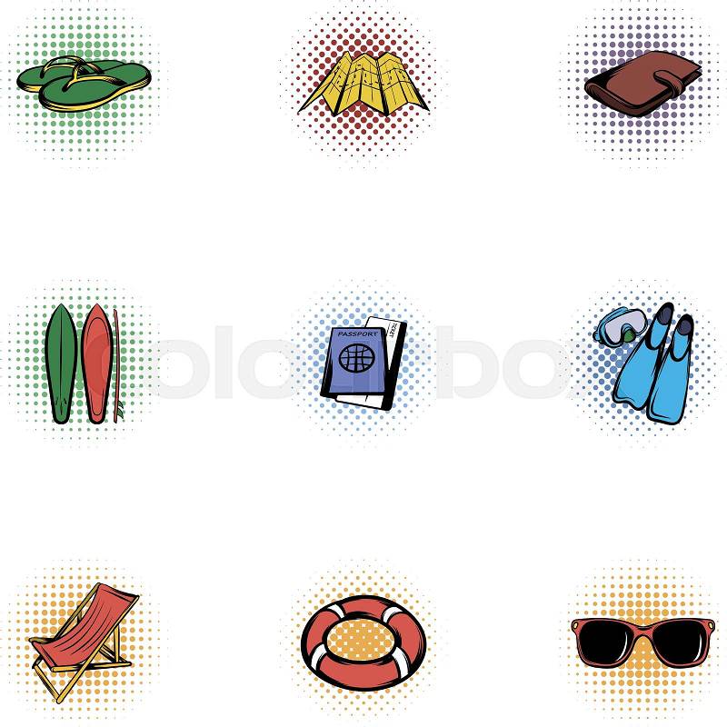 Vacation icons set. Pop-art illustration of 9 vacation vector icons for web, vector