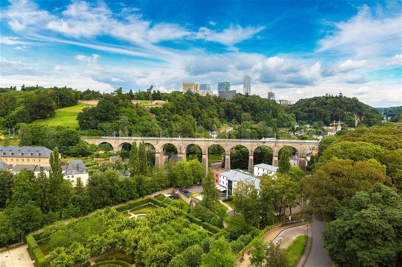 Train bridge in Luxembourg a beautiful summer day, Luxembourg, stock photo