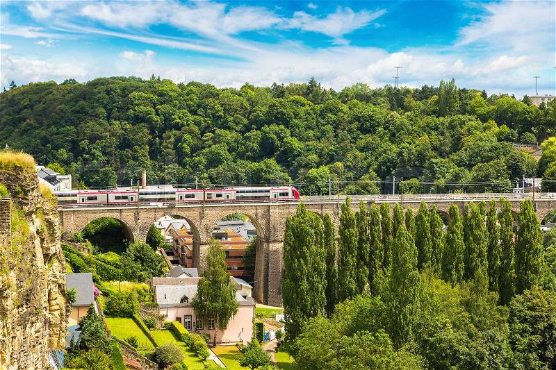 Train bridge in Luxembourg a beautiful summer day, Luxembourg, stock photo