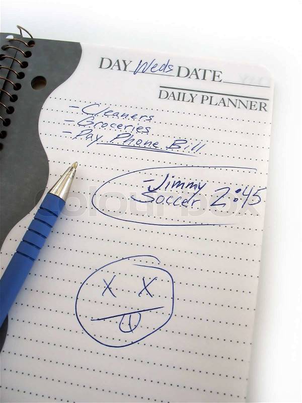 A busy daily schedule book of a modern mom or dad, stock photo
