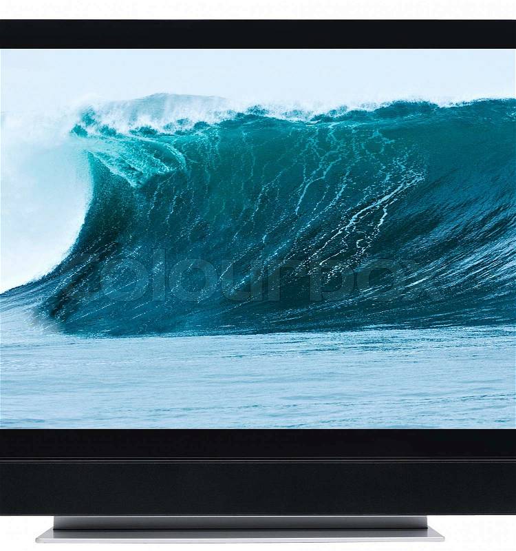Lcd screen with wave wallpaper close up, stock photo