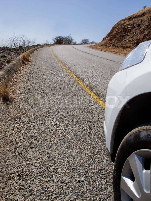 Car on a panoramic winding road in the mountains of South Africa, stock photo