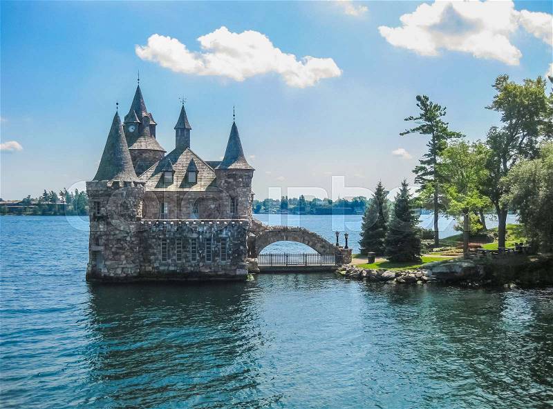 Overview of Boldt Castle, St Lawrence river, USA-Canada Border, stock photo