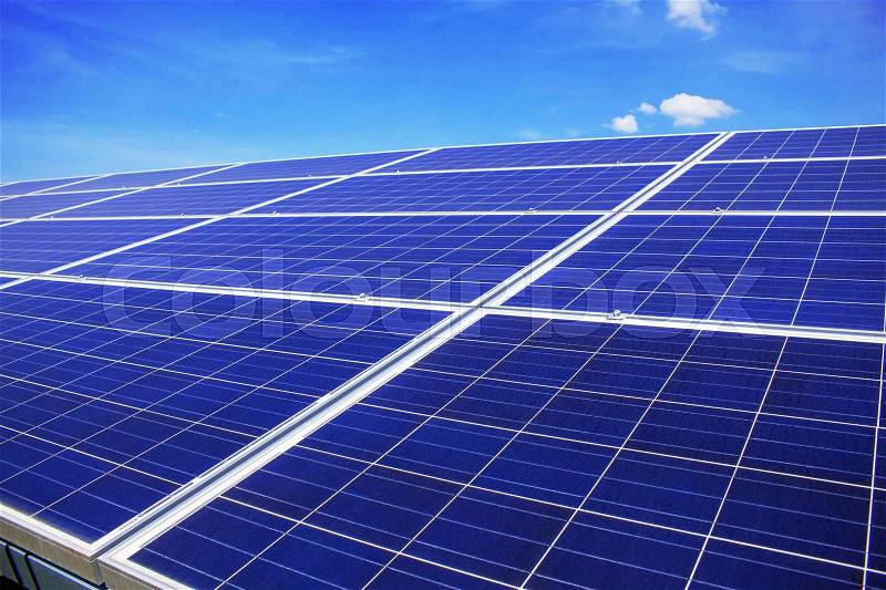 Solar panels with the blue sky, stock photo
