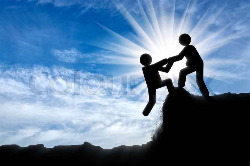 Helping hand concept. Human icon helps out to another person, stock photo
