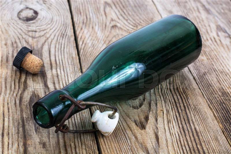 Old bottle of green glass. Studio Photo, stock photo