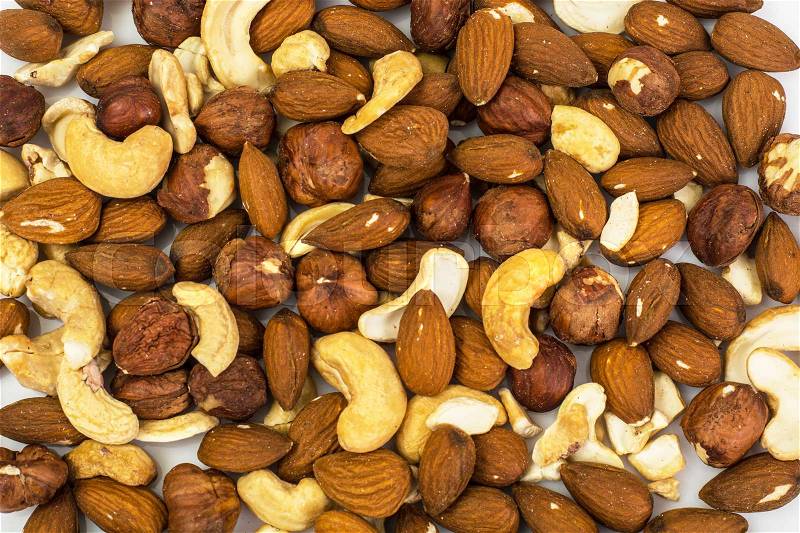 A mixture of nuts, cashews, almonds and hazelnuts. Studio Photo, stock photo