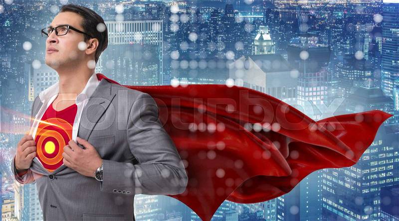 Businessman in superhero concept with red cover, stock photo