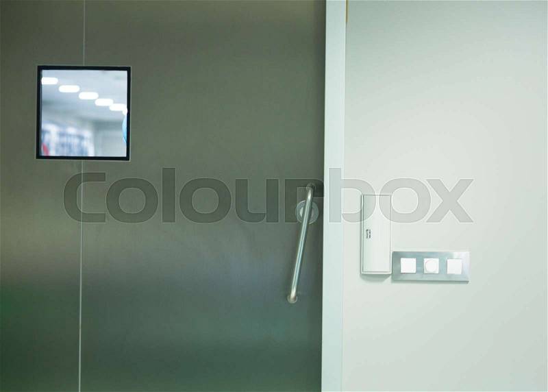 Hospital surgery operating theater emergency room stainless steel door, stock photo