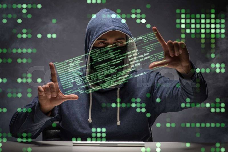 Young hacker in data security concept, stock photo