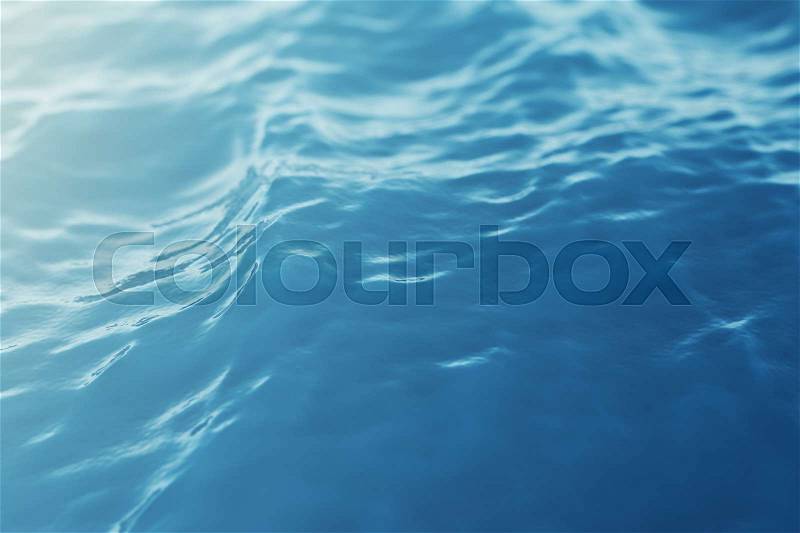 Blue water background with ripples, sea, ocean wave low angle view. Close-up Nature background. Hard focus with selective focus. 3d rendering, stock photo