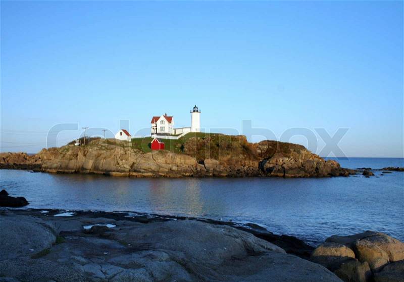 Cape Neddick, Nubble Lighthouse in York, Maine, stock photo