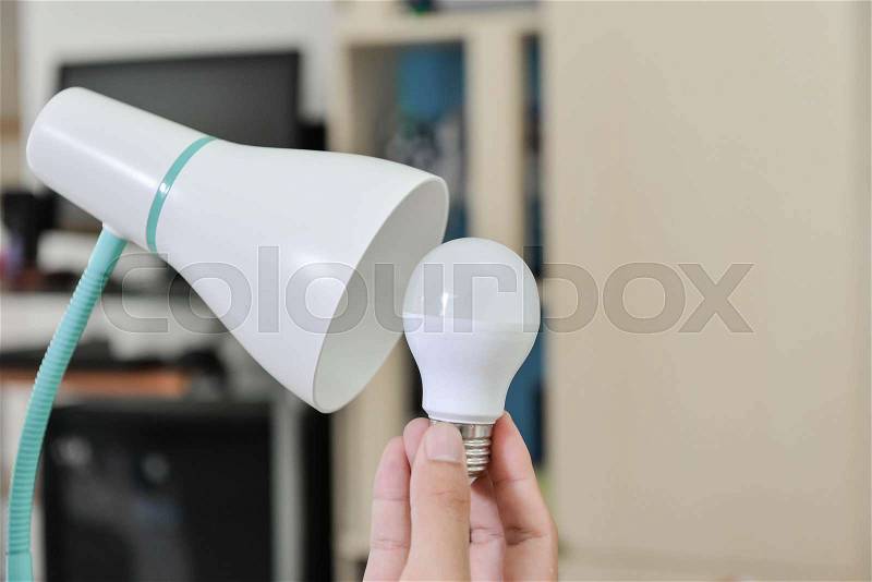 LED bulb - Selected the bulb to use with electric lamp, Changing the bulb to LED bulb to use for lamp for saving the energy, stock photo