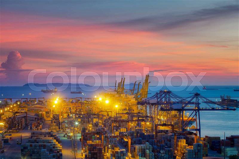 Lamchabang logistic port in Thailand, Transportation center for boat, vessel, container, logistic, delivery, hub link to Singapore port and China port, stock photo