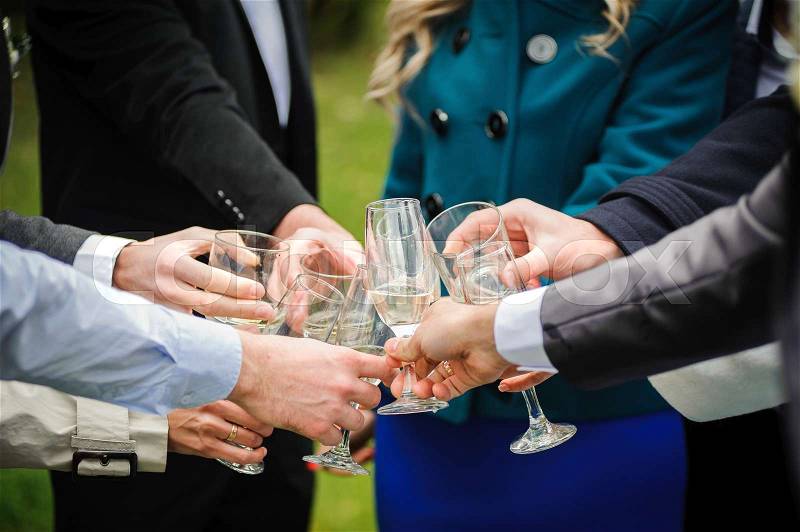 Toast glass with Champagne during the wedding say, stock photo