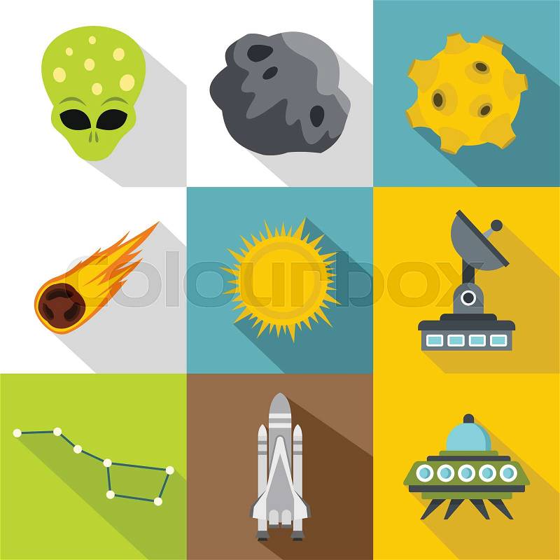 Cosmos icons set. Flat illustration of 9 cosmos vector icons for web, vector