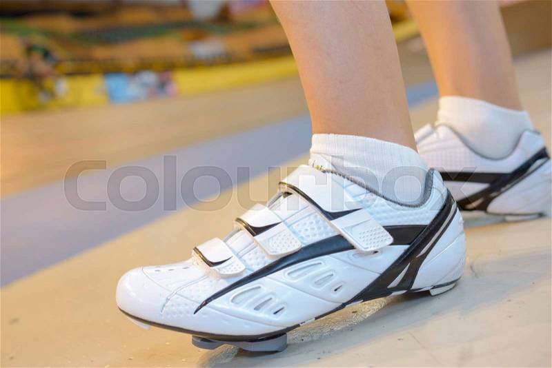 Closeup of cycling shoes, stock photo