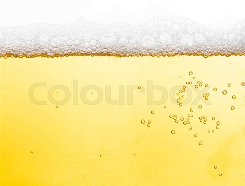Background beer and bubbles with condensation droplets on the outside of the glass, stock photo