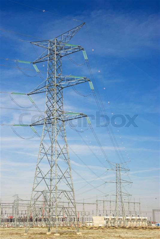 Closeup of an electrical substation, stock photo