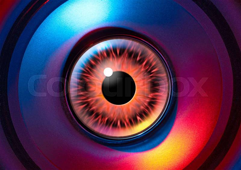 A colorful illuminated open alien eye, stock photo