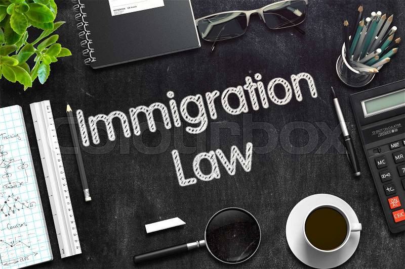 Black Chalkboard with Immigration Law Concept. 3d Rendering. Toned Illustration, stock photo