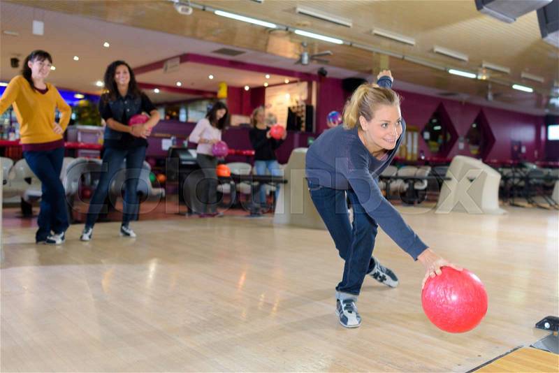 Fun in the bowling center, stock photo