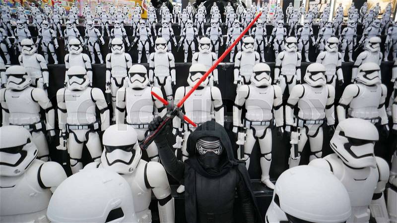 TOKYO - NOVEMBER 9: First Order Storm troopers army with Kylo Ren in the center were display at Yodobashi Akiba in Tokyo, Japan, stock photo