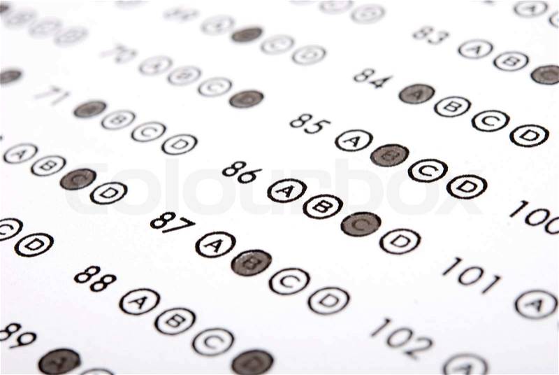 Test score sheet with answers, stock photo