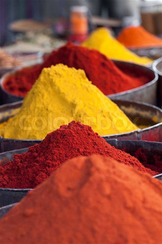 Arabic spices at traditional market. Morocco. Africa, stock photo