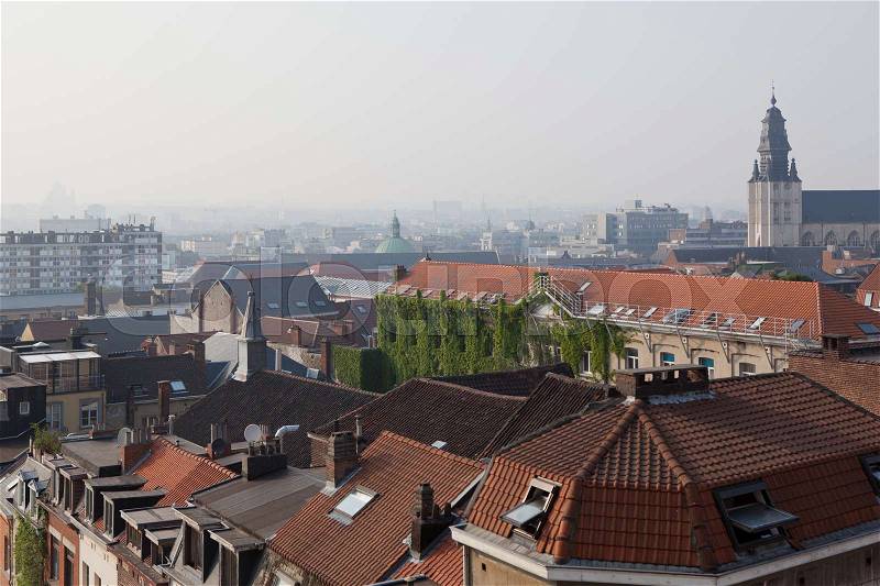 Panoramic view from above the top of tower, Brussels , Belgium, stock photo