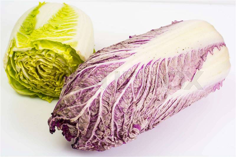 Red Chinese cabbage on a light background. Studio Photo, stock photo