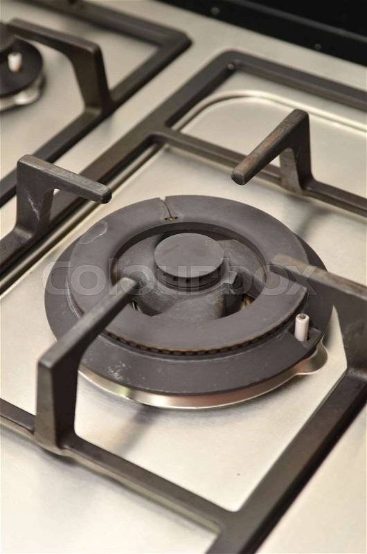 Close up of modern shining metal gas cooker, stock photo