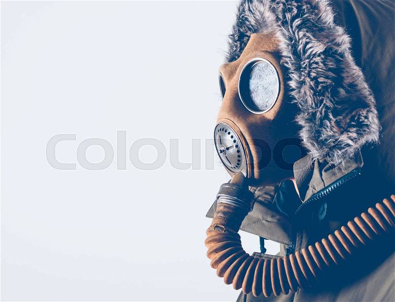 Scary man with gas mask and empty space,selective focus , stock photo