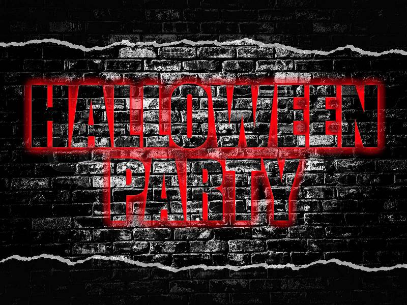 Halloween Party word on old black vintage brick wall background, stock photo