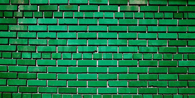 Green brick wall pattern texture for background, stock photo