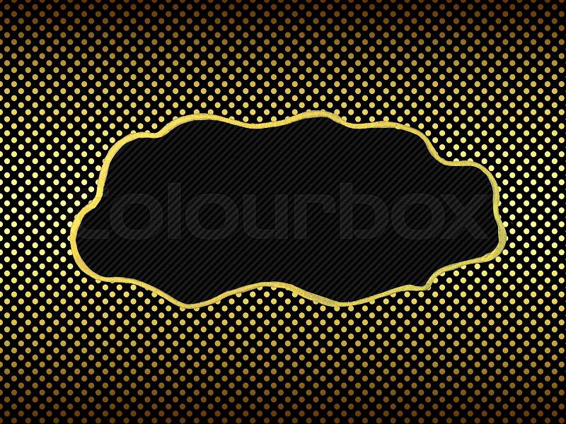 Blank tag gold border on polka dot with copy space, stock photo