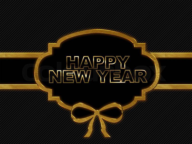 Blank tag gold border on stripe background with word Happy new year, stock photo