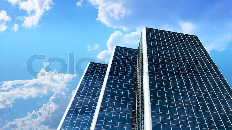Business building against beautiful blue sky and clouds, stock photo