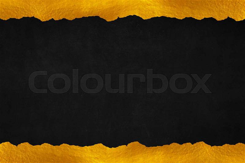 Blackboard background with torn of gold paper, stock photo