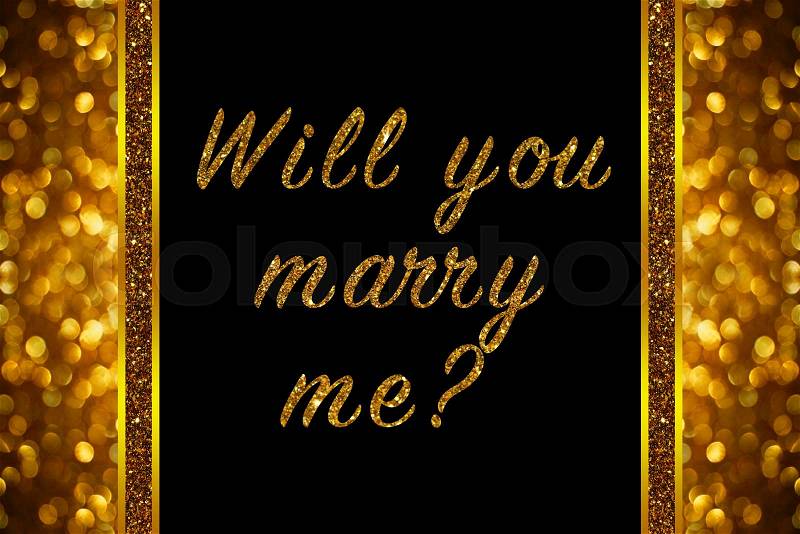 Will you marry me? word on rose gold bokeh abstract background, stock photo