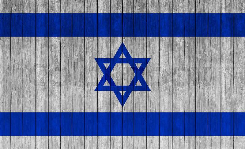 Israel flag painted on wood texture background , stock photo