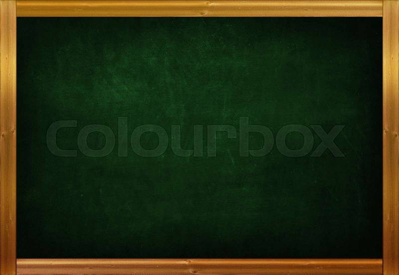 Vintage green blackboard background with gold wooden frame for design, stock photo