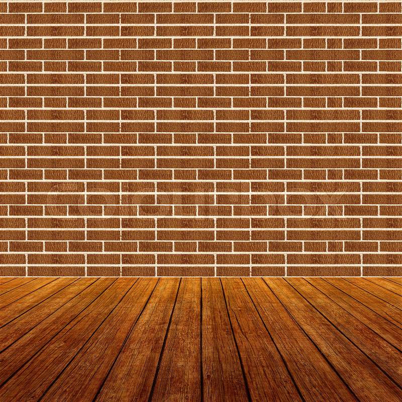 Wooden floor and brick wall for display of product or background, stock photo