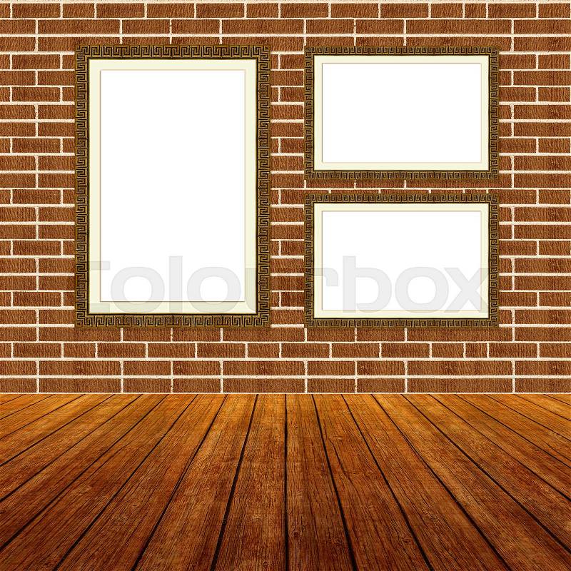 Picture frames on the wall inside the room, stock photo
