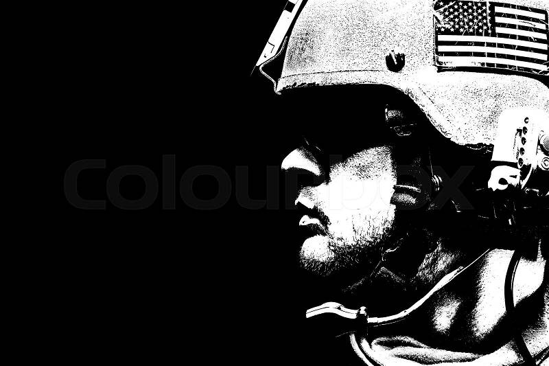 United states Marine Corps special operations command Marsoc raider. Studio shot of Marine Special Operator black background, stock photo