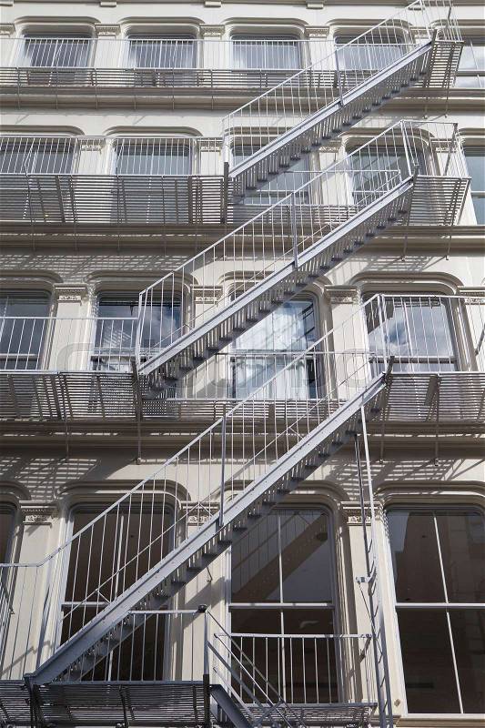 The typical old houses with fire stairs in New York, stock photo